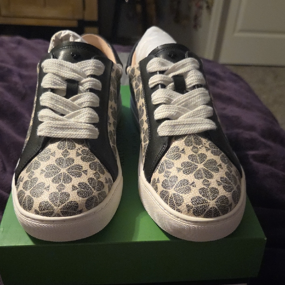 Kate Spade Black and White Floral Canvas Sneakers - Picture 3 of 5